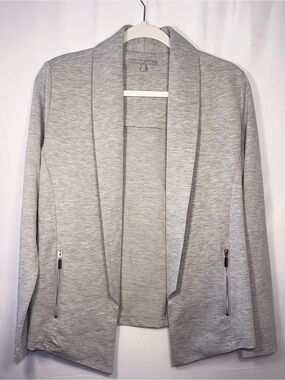 Lemon Tart Women Light Gray Open Front Blazer Jacket with Zip Pockets Size Small